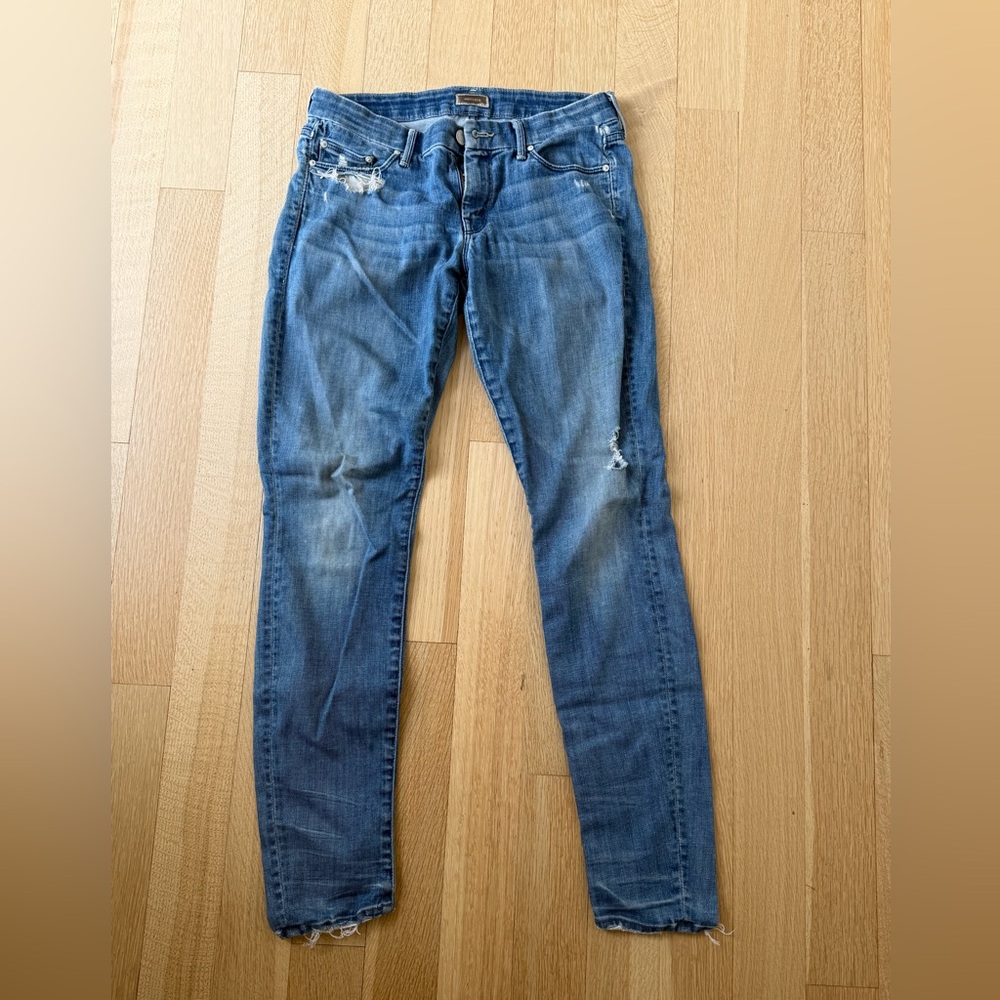MOTHER Skinny Distressed Blue Jeans